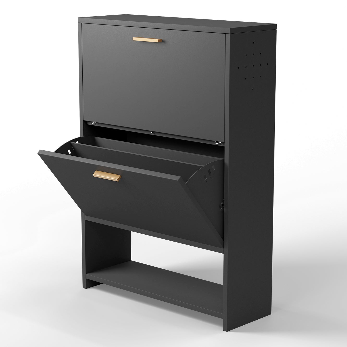 2 Drawer All Steel Large Shoe Cabinet - Black