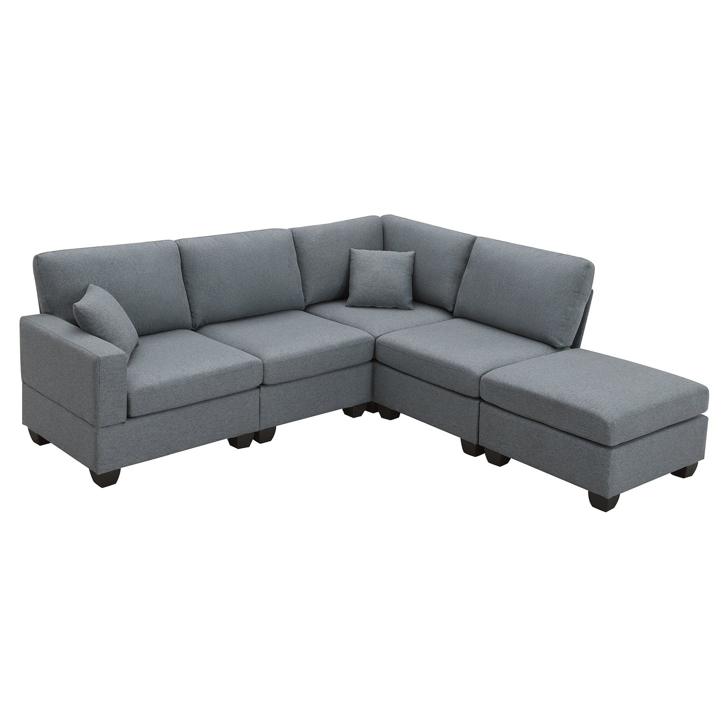 Aria 5-Seat Modular Sectional Set with Convertible Ottoman - Dark Gray