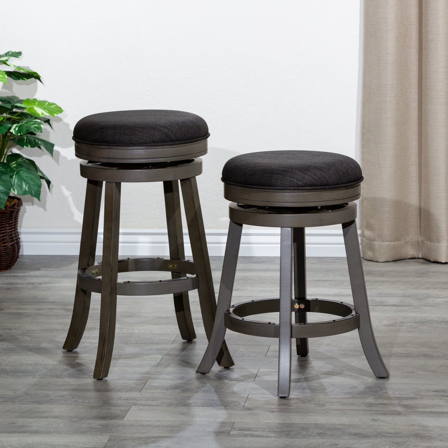 Viva Counter Stool, Weathered Gray Finish, Charcoal Fabric Seat