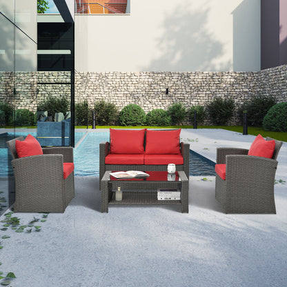 Moray 4 Pc Outdoor Patio Seating Set - Red