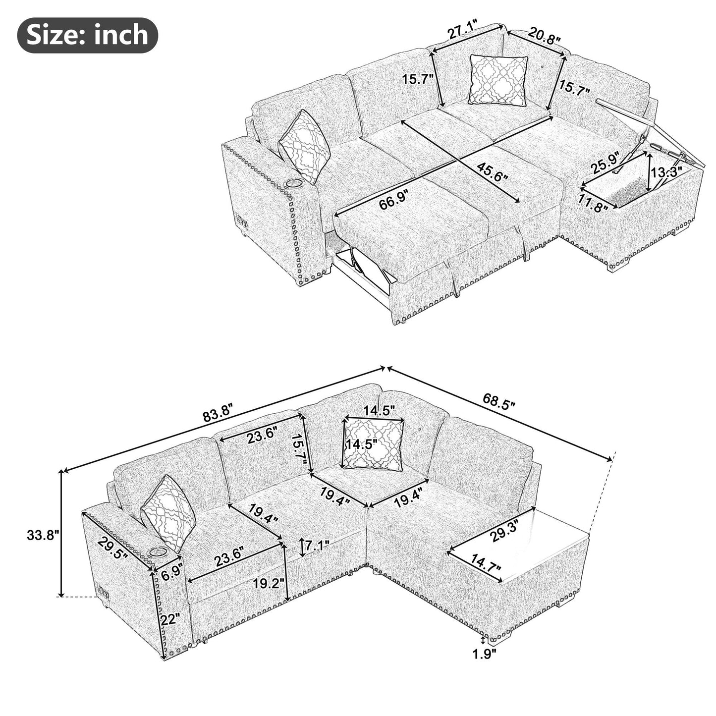 Javier Reversible Sectional Pull-Out Sofa Bed - Black