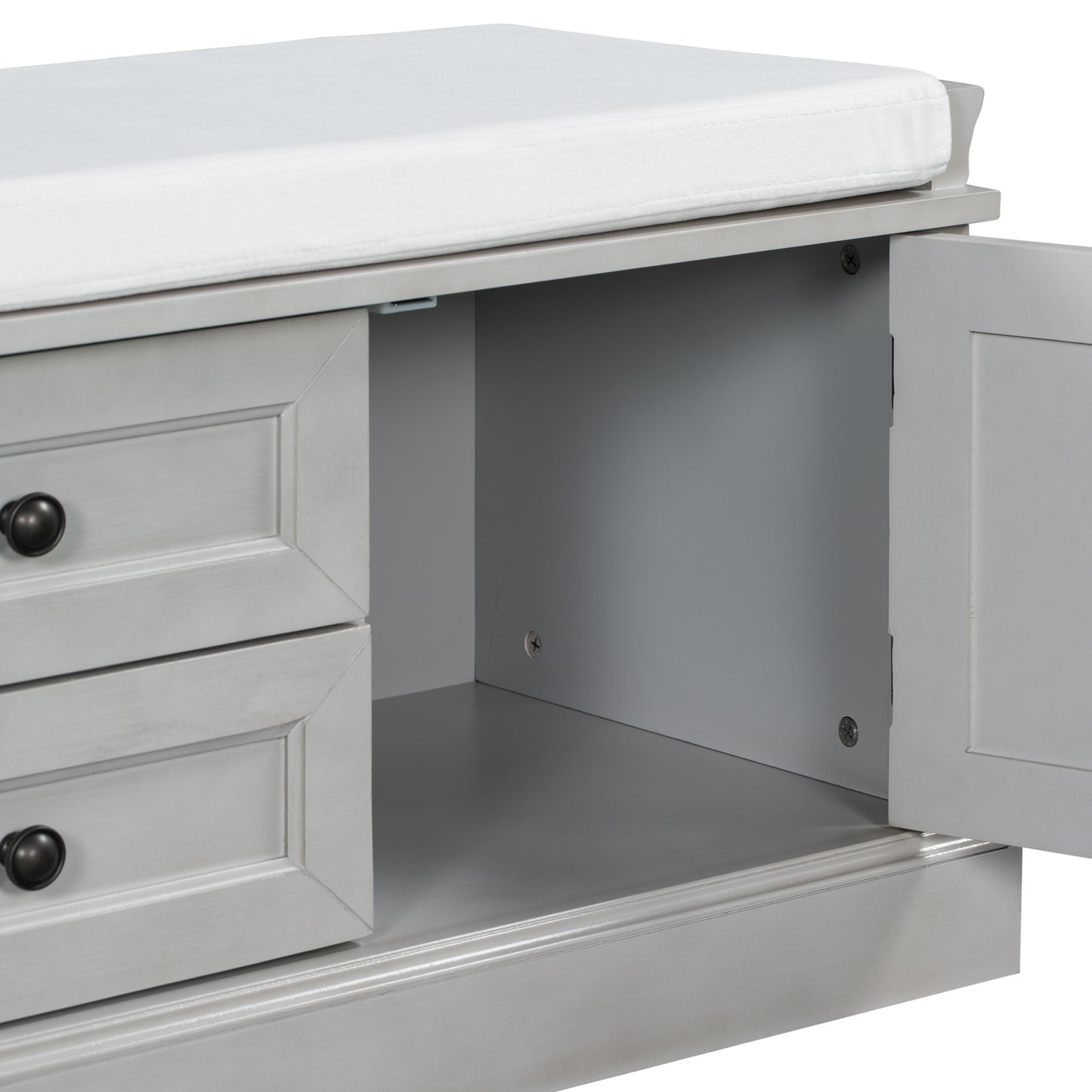 Stash Storage Bench with 2 Drawers and 2 Cabinets - Gray Wash