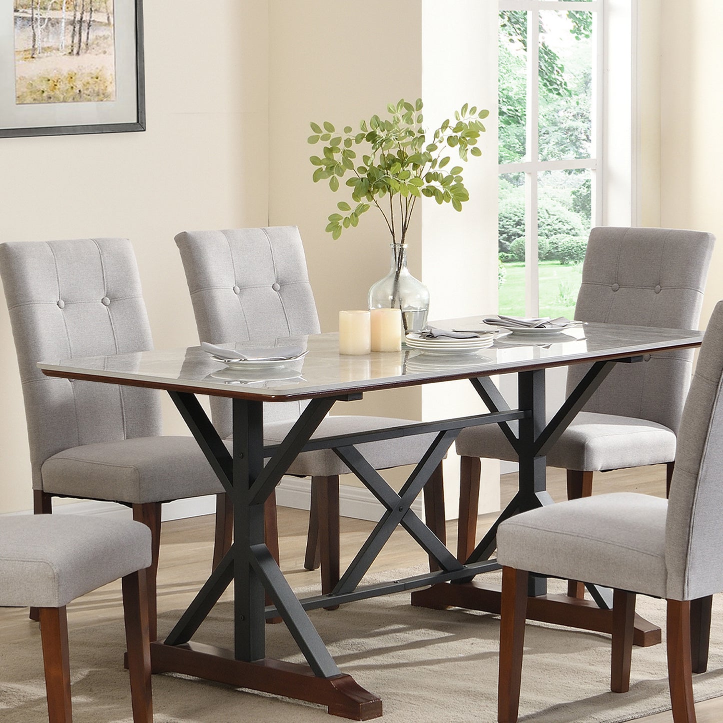 Zelma 7pc Dining Set Dining Table 6x Side Chairs - Gray