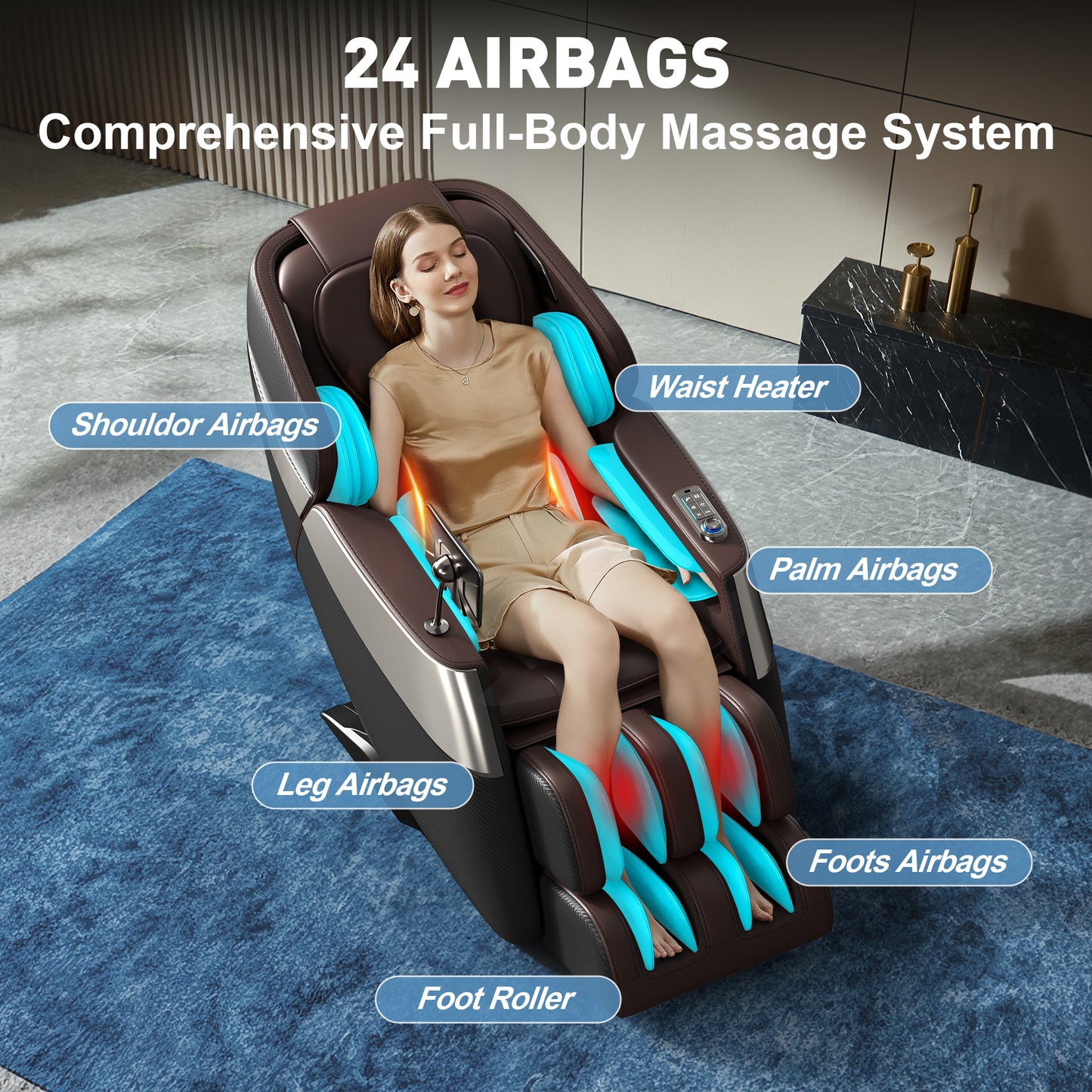 Raya Zero Gravity Full Body Massage Chair with AI Voice Control - Gray+Brown