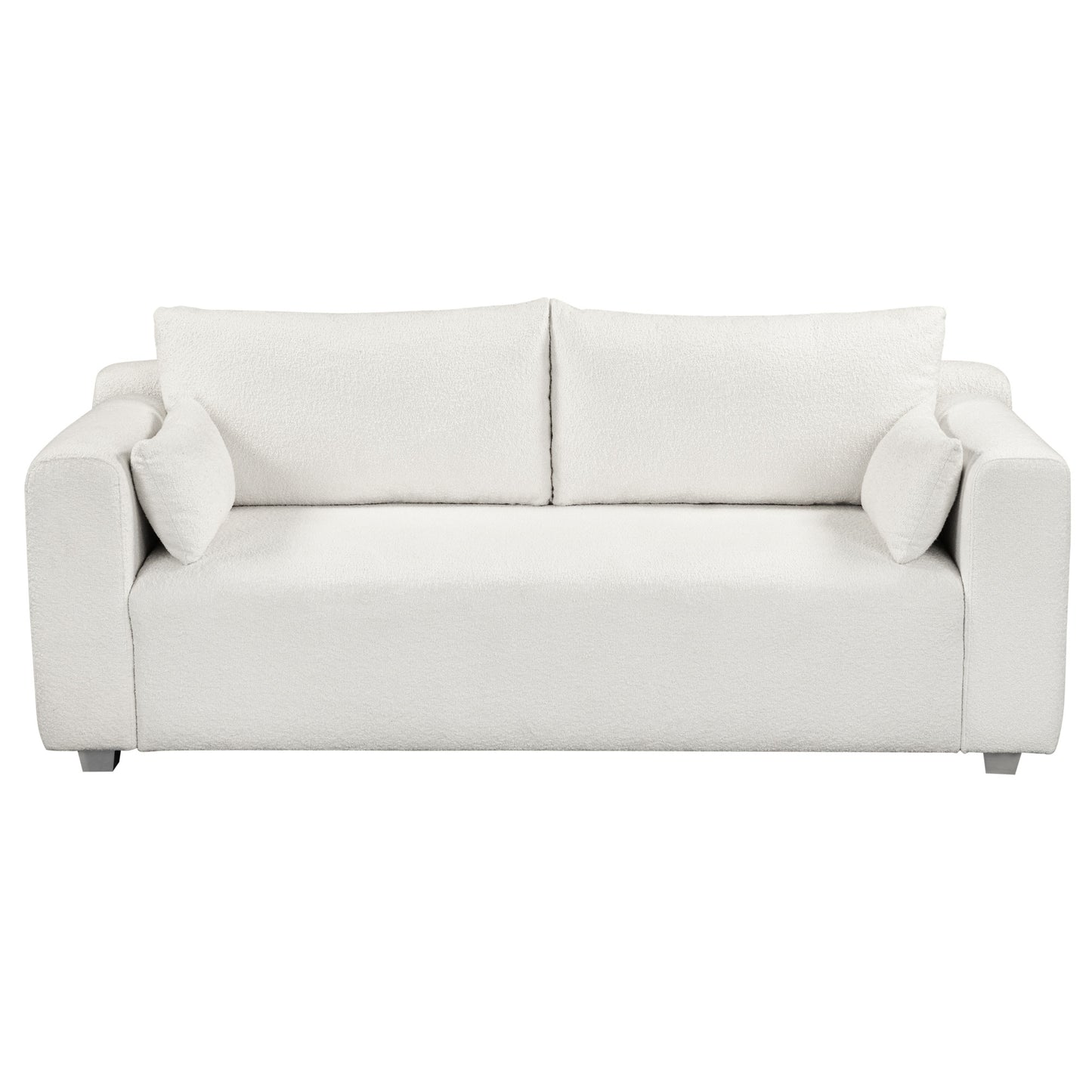 Fabric Sofa with 2 Pillows - White