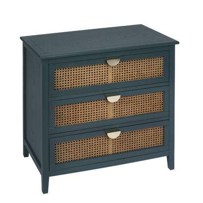 Valerie Natural Rattan 3 Drawer Cabinet - Green