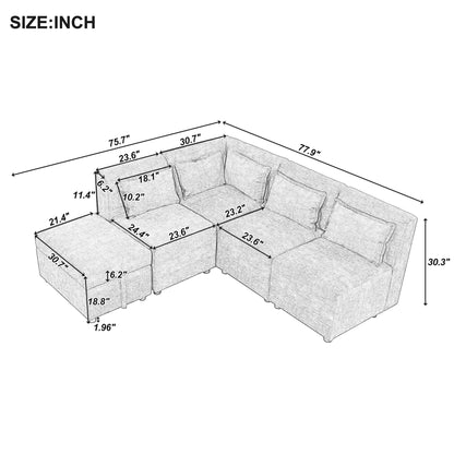 Lexi Sectional Sofa 5-seater Modular Couches with Storage Ottoman - Cream