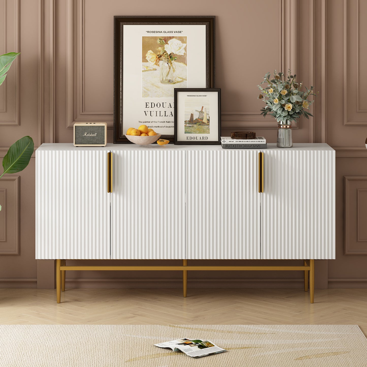 Sylvia Gold Metal Handle Sideboard Buffet - White