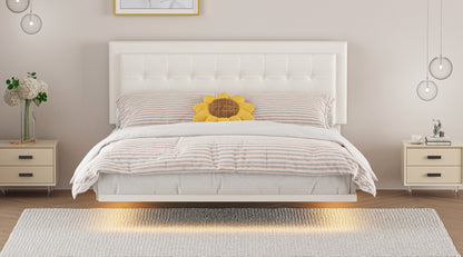 Omi Queen Floating Bed Frame w Motion Activated Night Lights -White