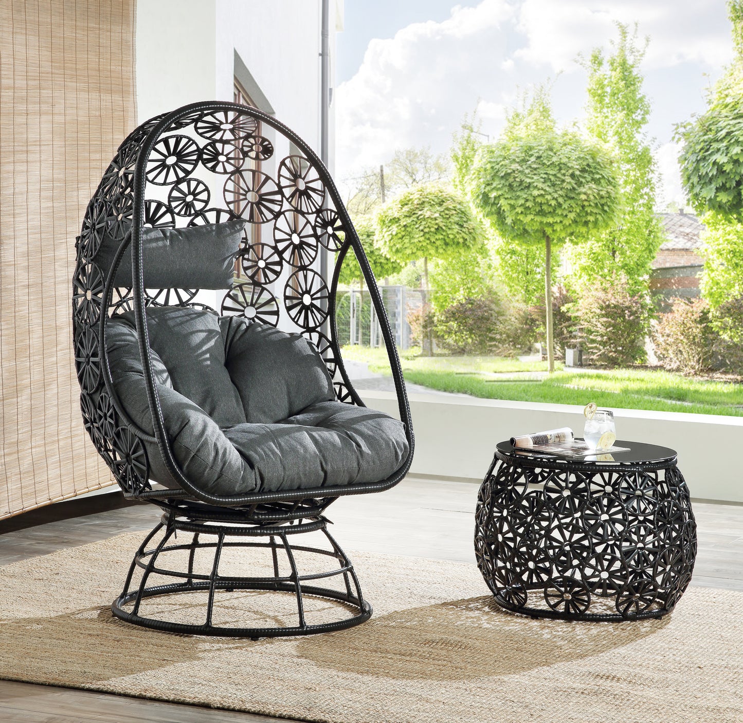 Vina Patio Lounge Chair & Side Table - Charcaol