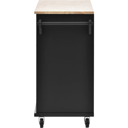 Retro Kitchen Island Cart with Storage Cabinet -Black