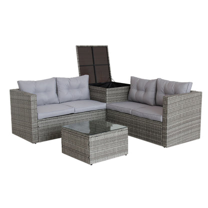 Ochoa 4 Pc Patio Sectional Wicker Rattan Sofa Set - Gray