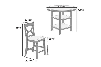 Umar 5pc Dining Counter Height Dining Set Table w  4x Chairs - Gray