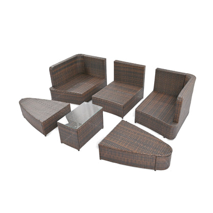 Scarlett 6 Pc Patio Outdoor Conversation Round Sofa Set - Brown