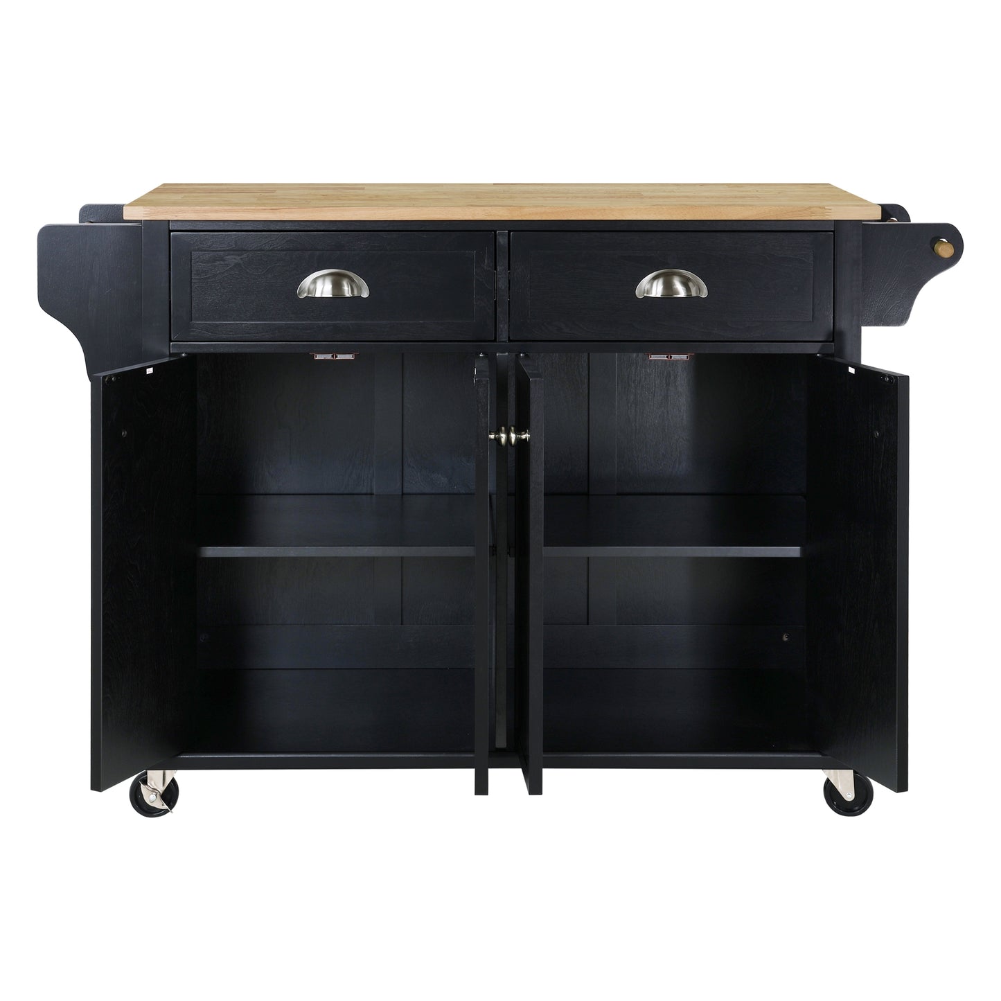 Culinary Wood Top Kitchen Island with Storage - Black