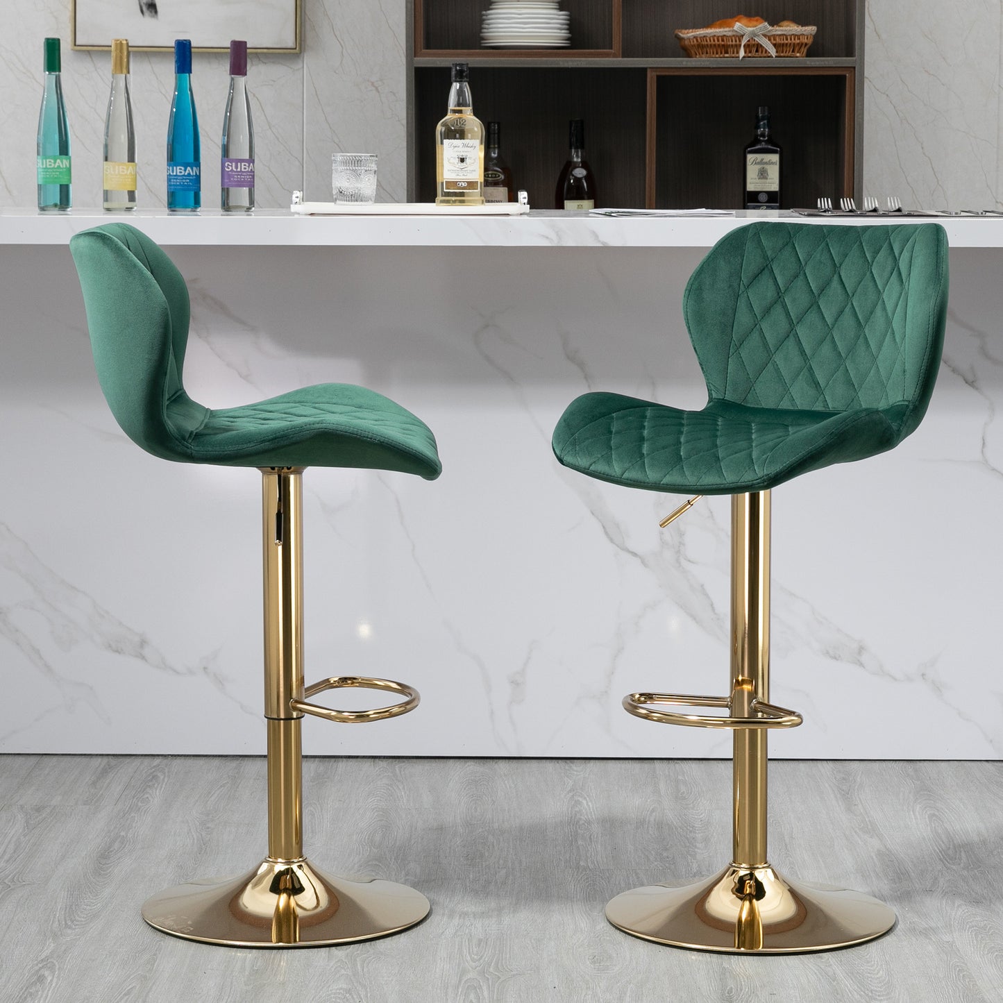 Beatrice Velvet Adjustable Swivel Bar Stool - Green Set of 2