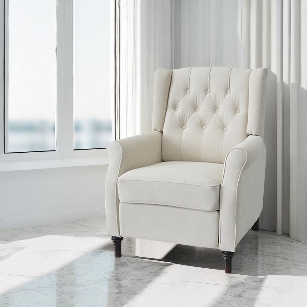 Mystic Fabric Reclining Armchair with Adjustable Back - Beige