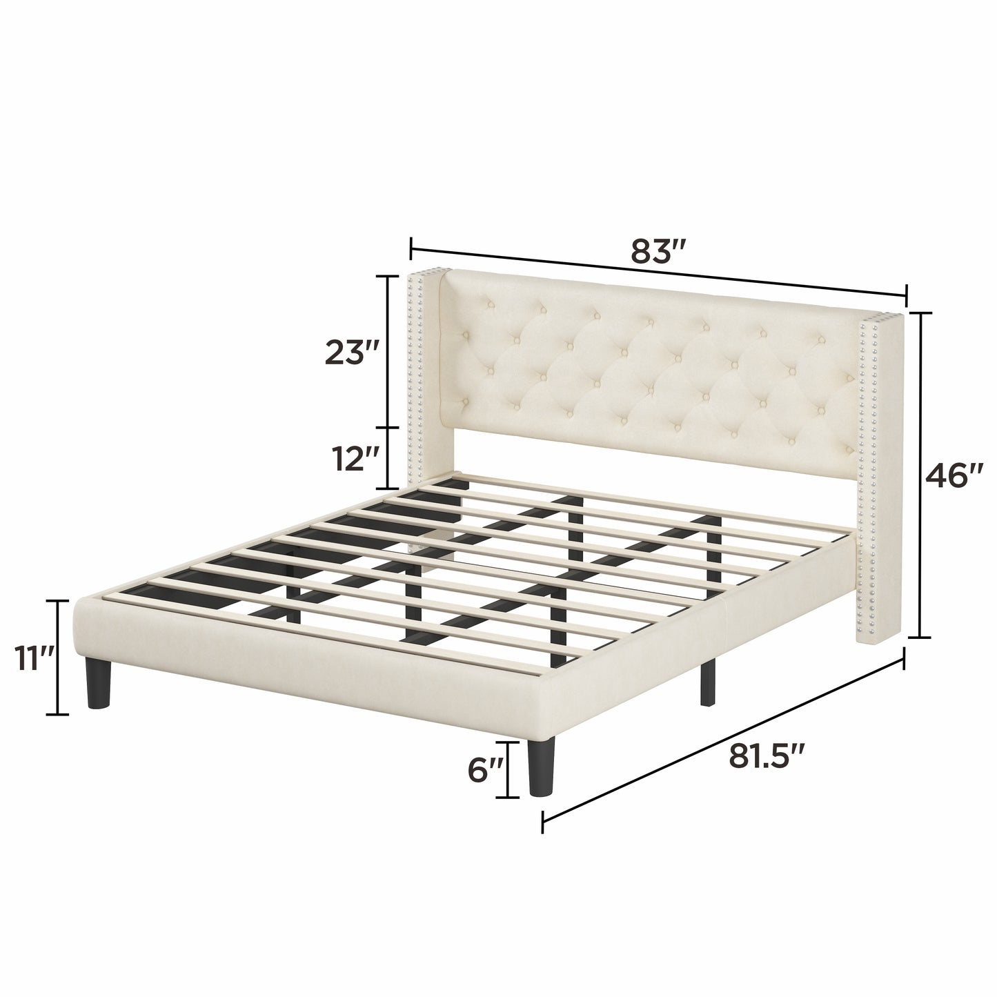 Voss King Size Platform Bed Frame - Beige