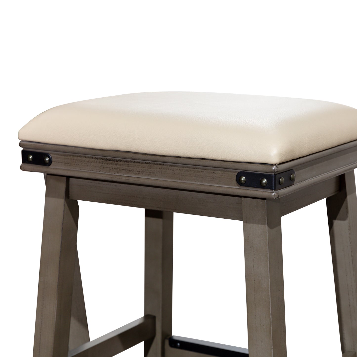 30" Bar Stool, Weathered Gray Finish, French Gray Leather Seat