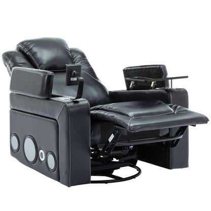 Otto PU Leather Power Recliner r with Surround Sound -Tray Table - Black