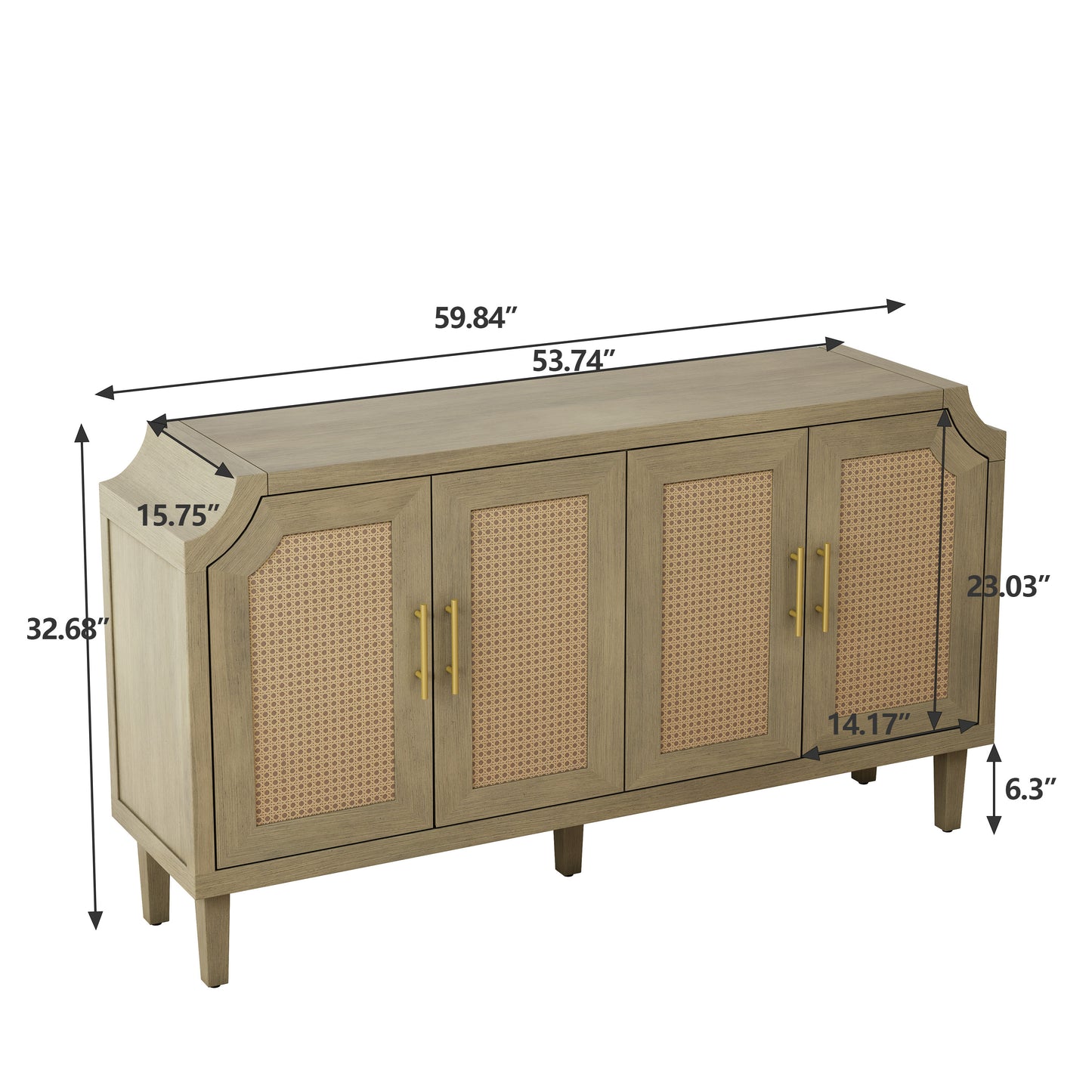 Amal 4-Door Cabinet with Rattan