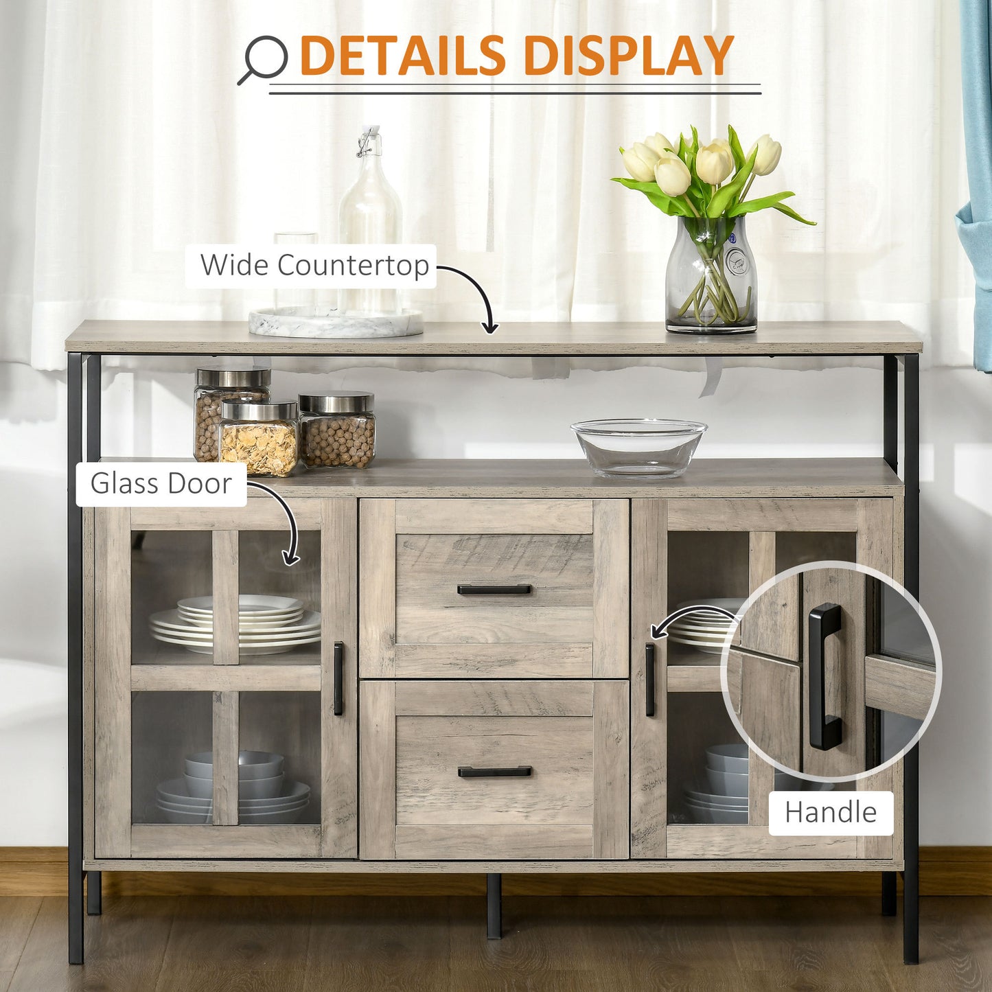 Vivo Industrial Sideboard Buffet Cabinet - Gray