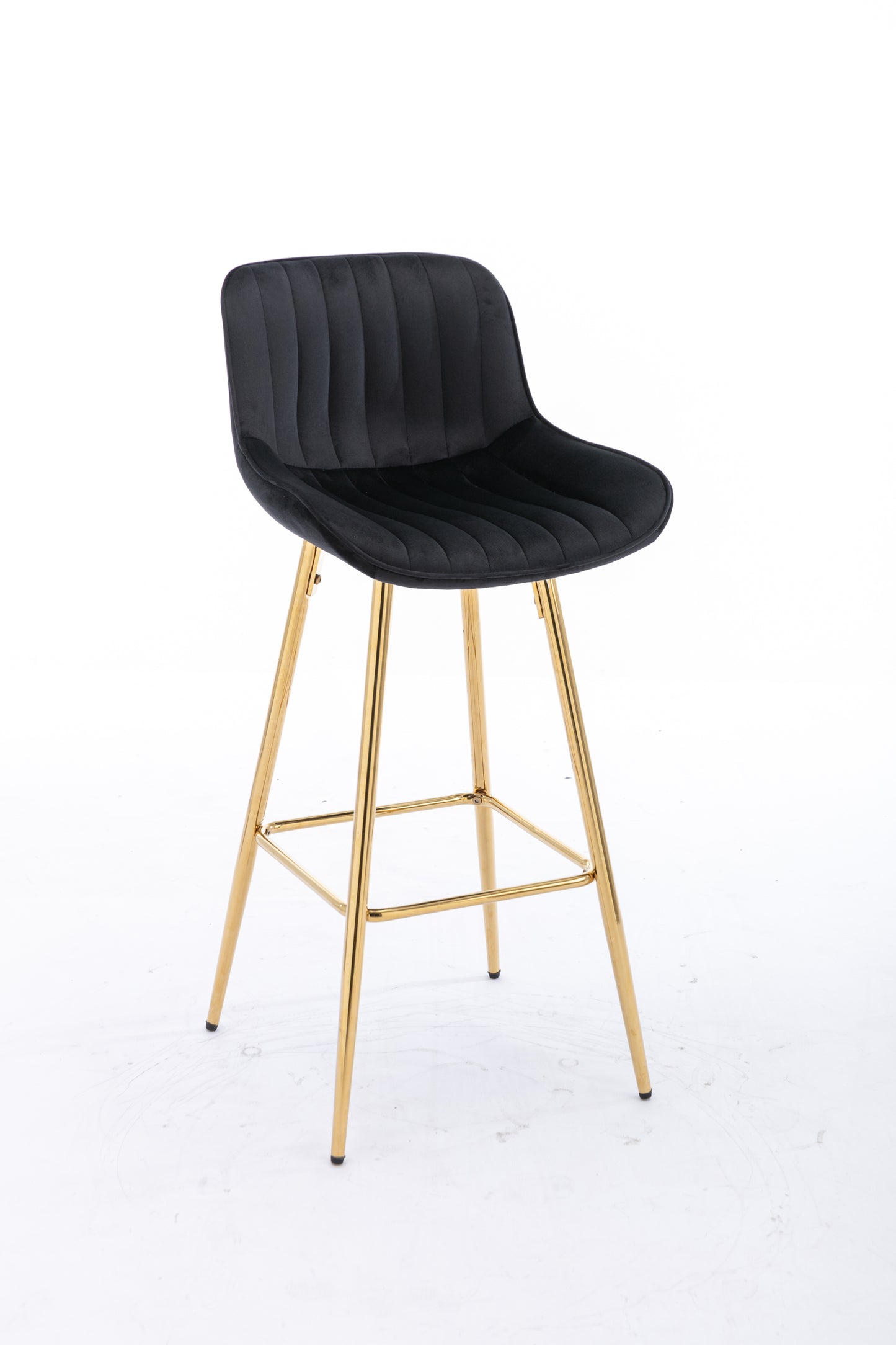 26 Inch Vista Bar Stools with Chrome Footrest  Velvet Fabric  Golden Leg - Black  Set of 2