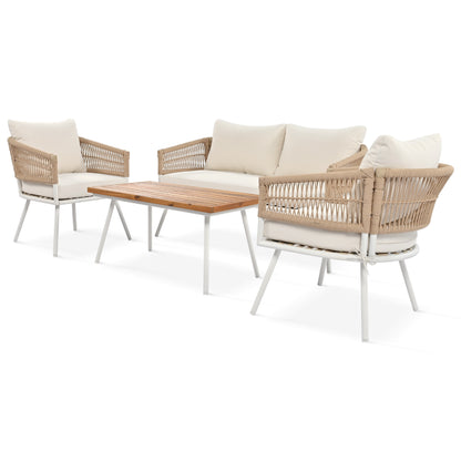 Boho 4 Pc Rope Patio Furniture Set - Beige