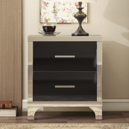 Astral High Gloss Nightstand with Metal Handle - Black