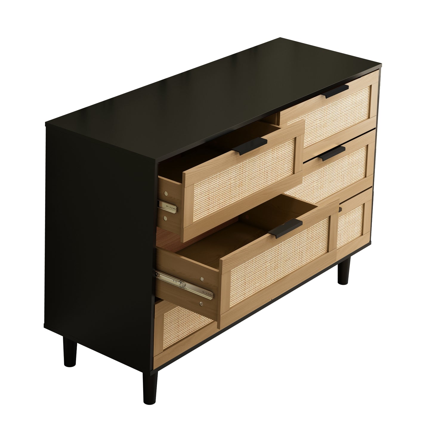 Osteen 6 Drawers Rattan Dresser - Black