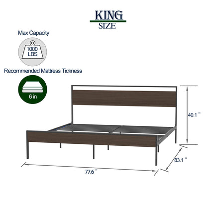 Ceres King Size Metal Bed - Walnut