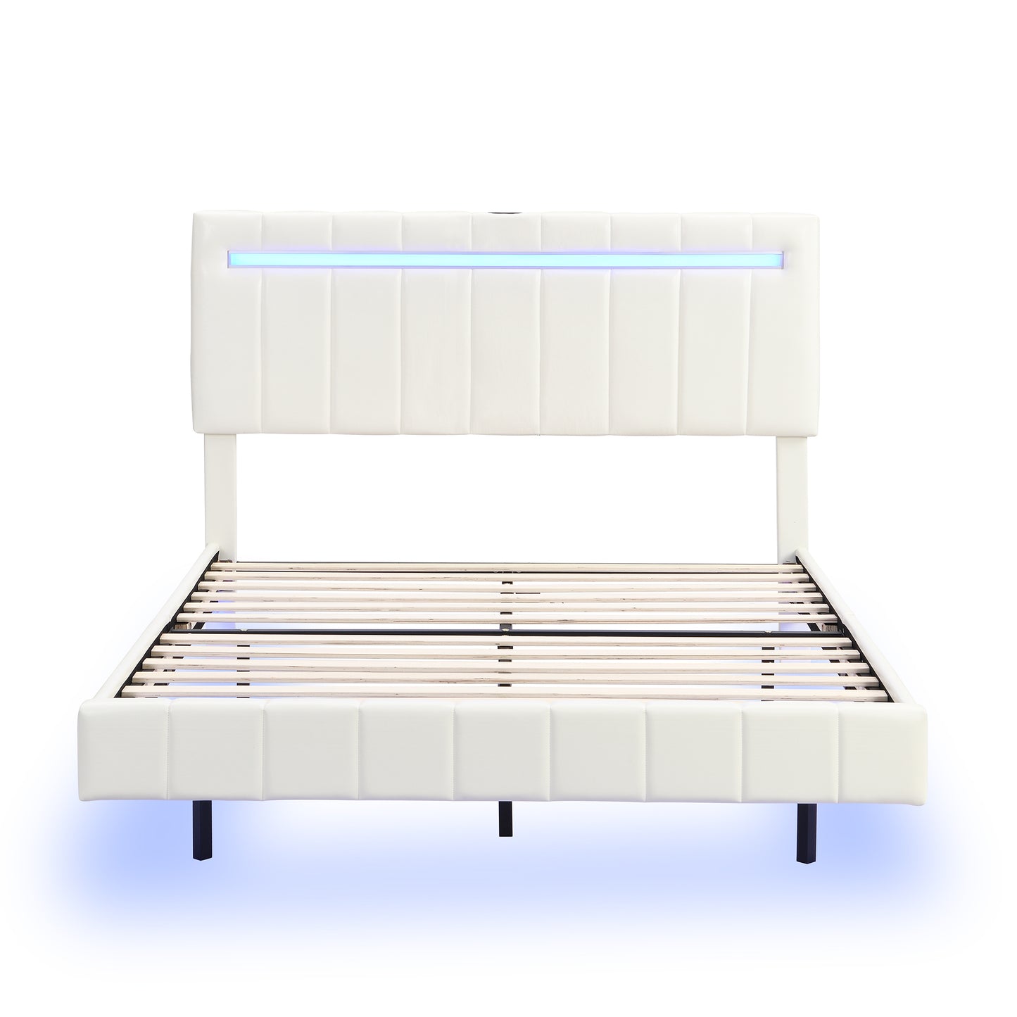 Marc Queen II Size Floating Bed Frame with LED - White