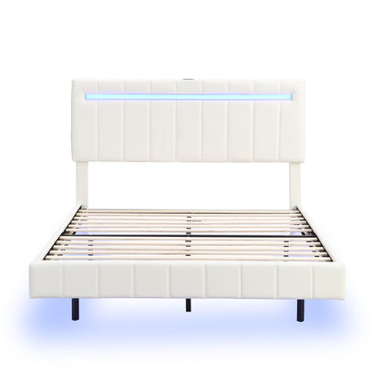 Marc Queen II Size Floating Bed Frame with LED - White