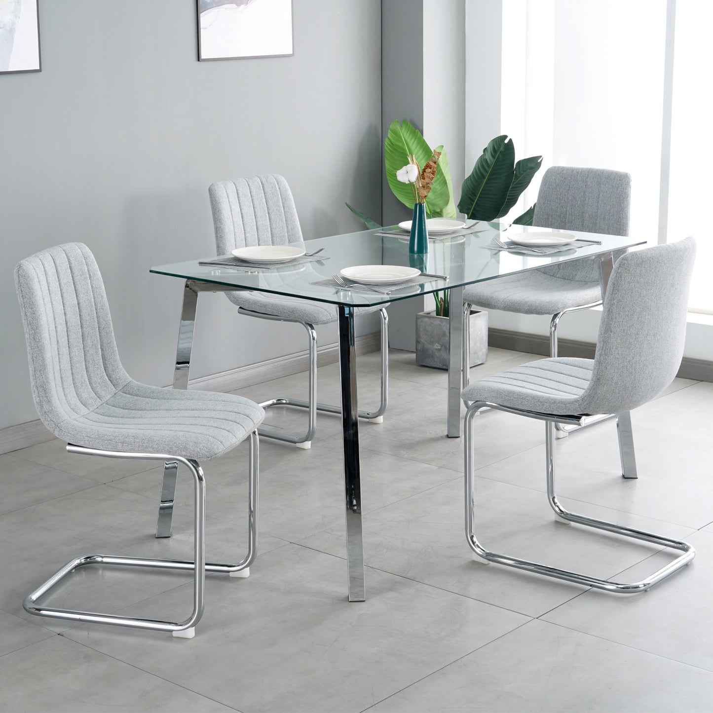 Jayro Fabric Dining Chairs with Metal Leg (Set of 4) - Light Gray