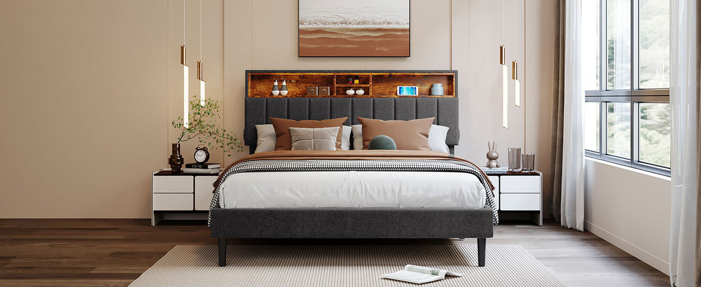 Alvin Queen Size Platform Bed Frame - Gray