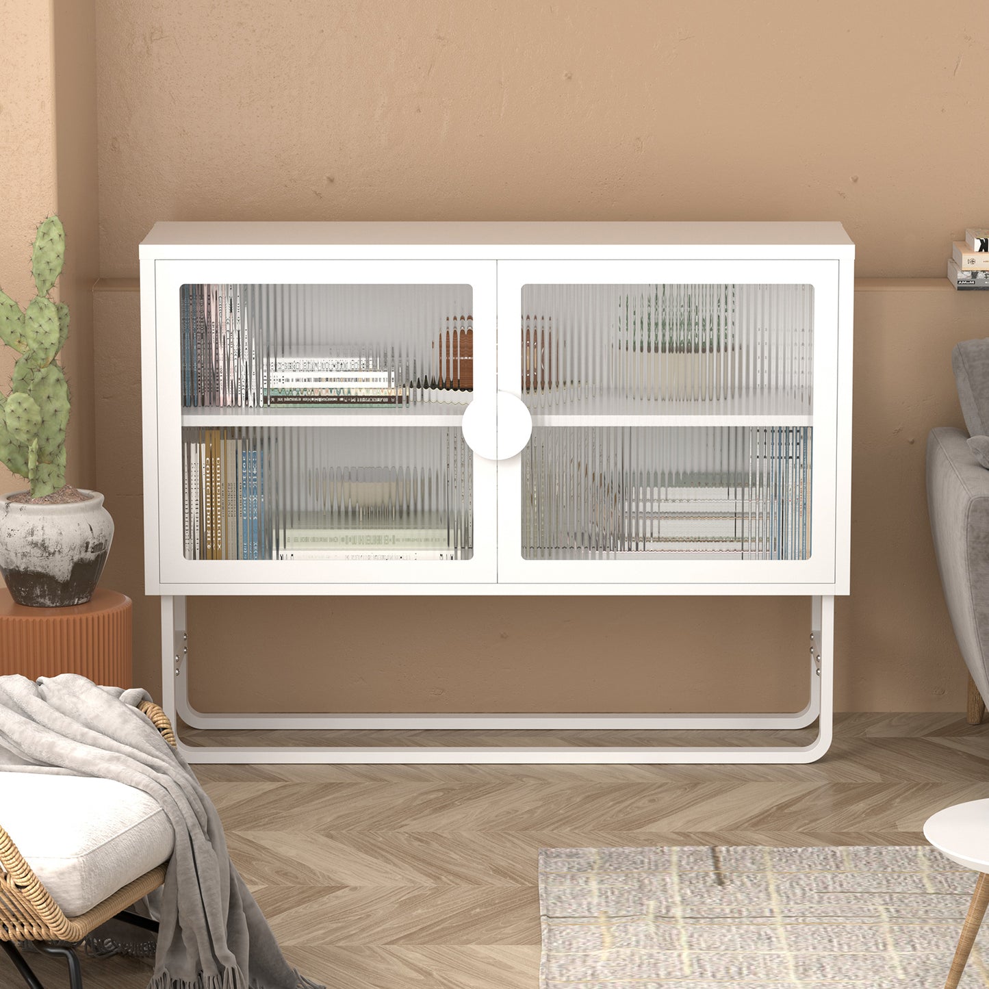 Tempered Glass Cabinet Credenza - White