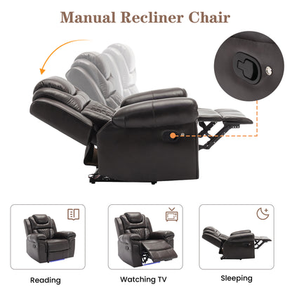 Milo Manual Recliner Chair with LED Light Strip - Brown