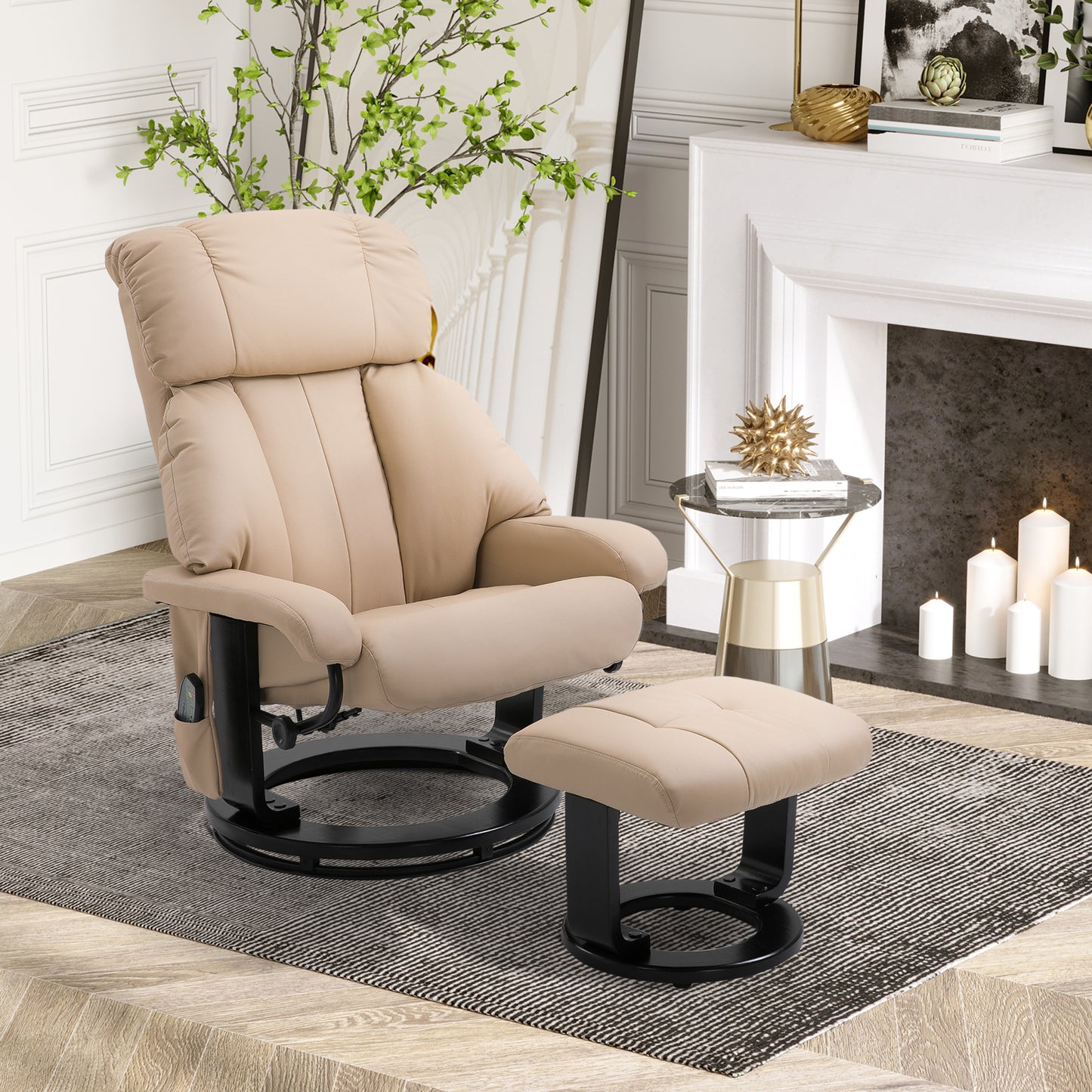 Rexi Massage Recliner Chair with Ottoman - Beige