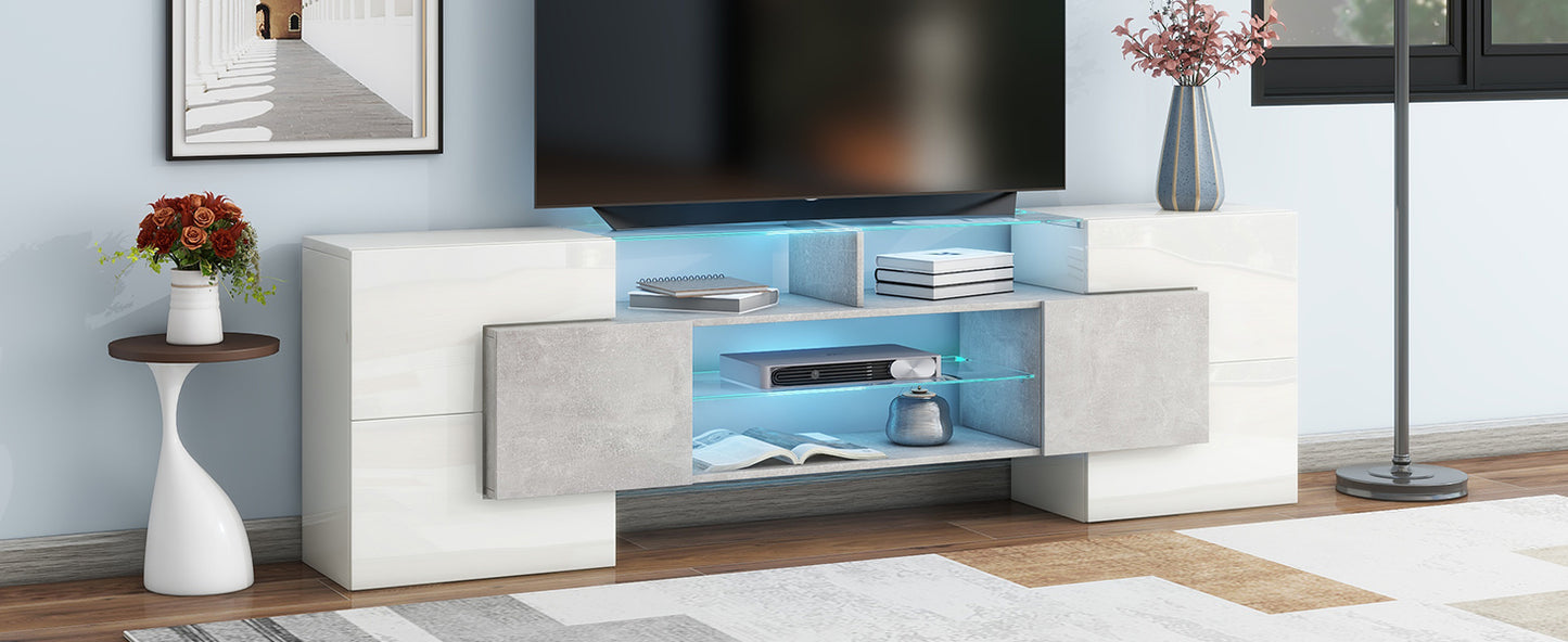 Trax TV Stand with 2 Illuminated Glass Shelves - Grey