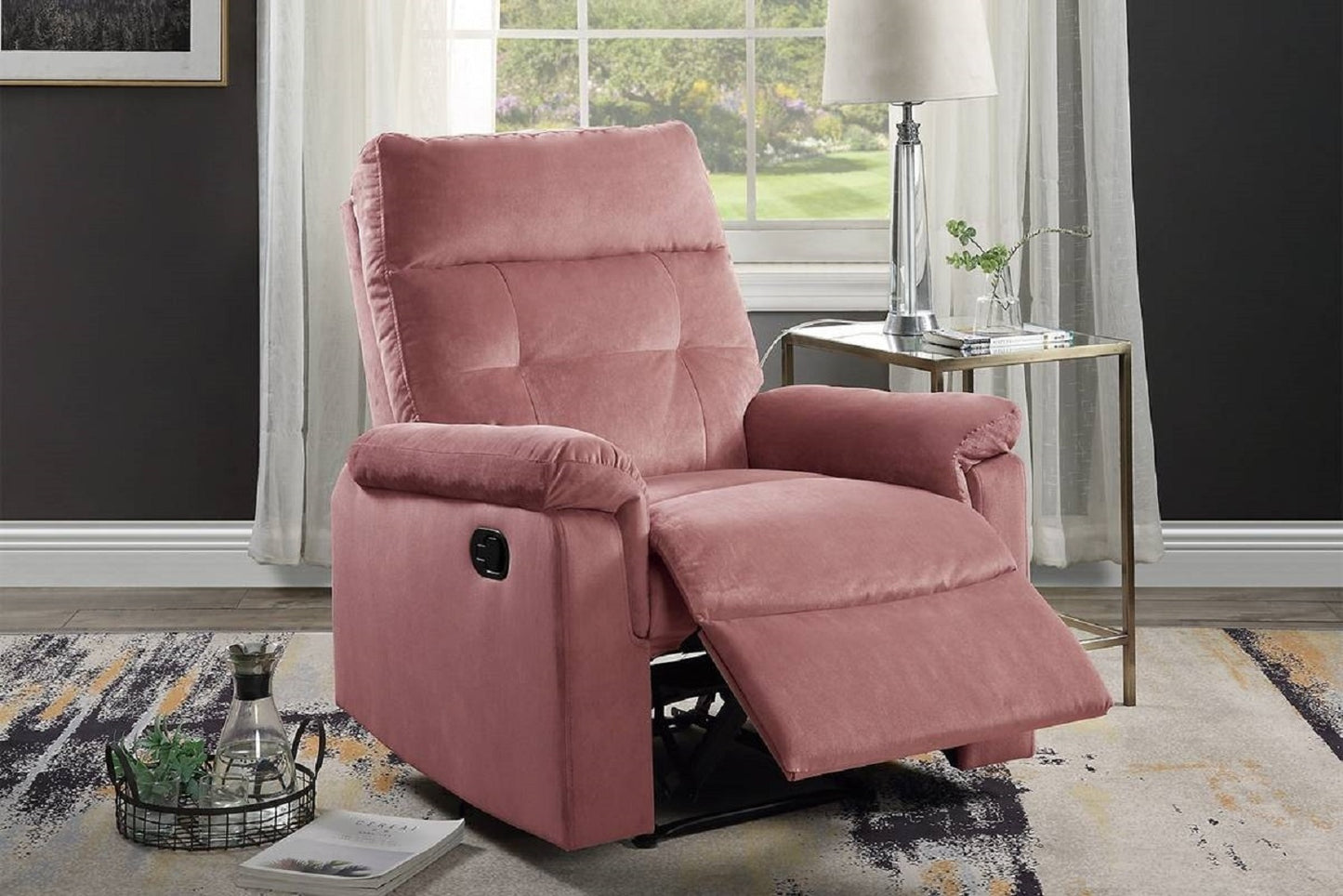 Lester Velvet Recliner Motion Recliner - Blush Pink