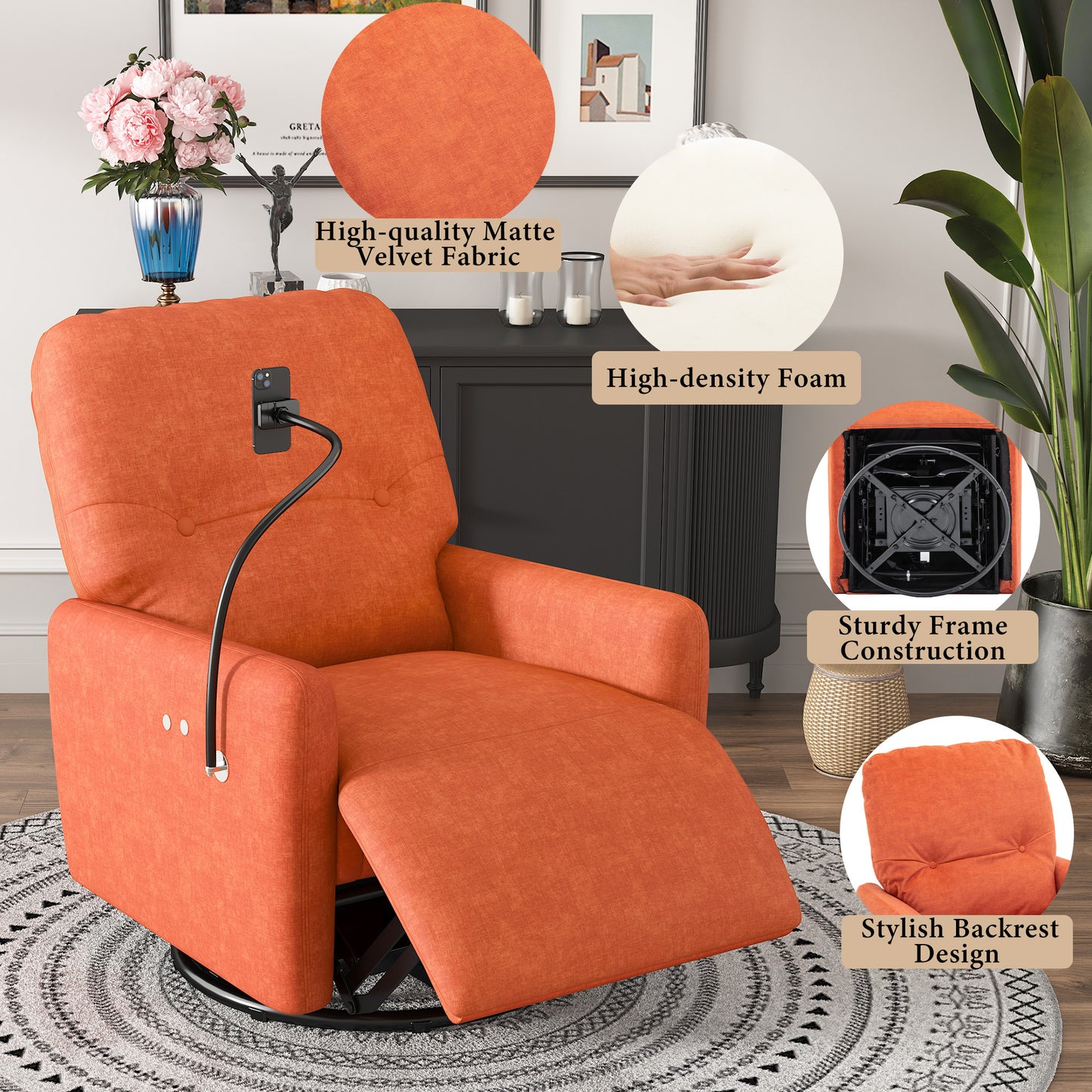 Dax Electric Rocking Motion Recliner - Orange