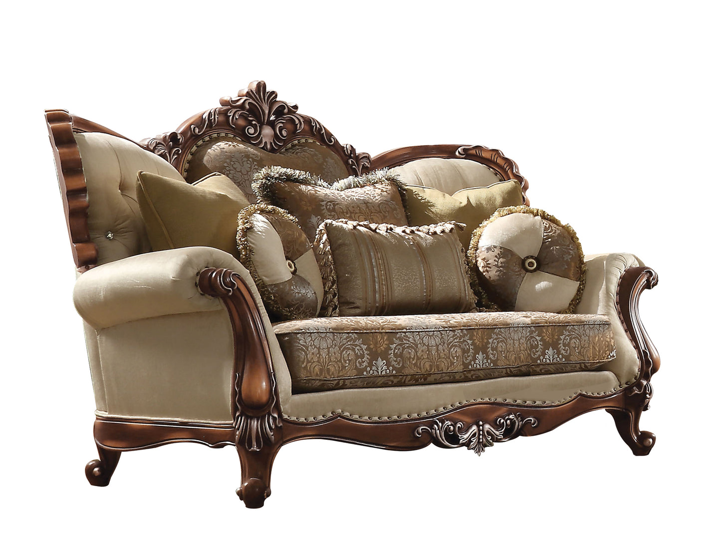 Latisha Fabric Loveseat w/5 Pillows in Oak