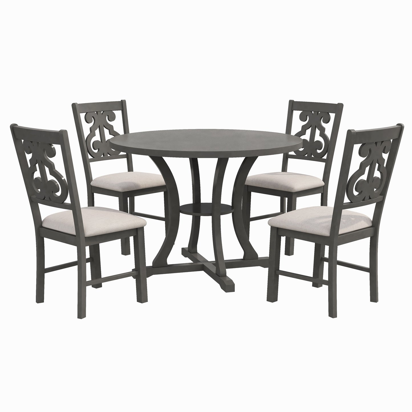 Tristan 5pc Dining Set Round Table 4x Side Chairs - Gray