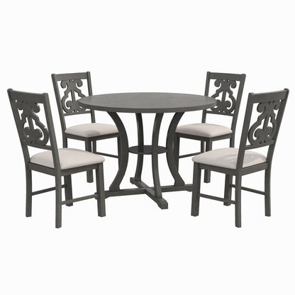 Tristan 5pc Dining Set Round Table 4x Side Chairs - Gray