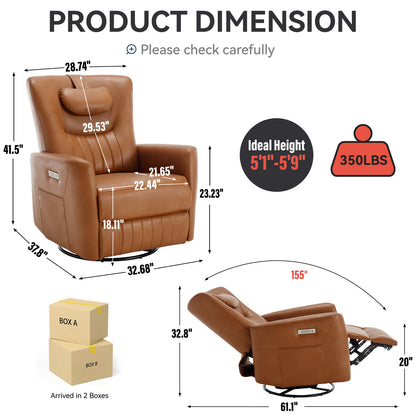 Davila Swivel and Rocker Power Recliner Chair with Lumbar and Neck Support - Yellow Brown