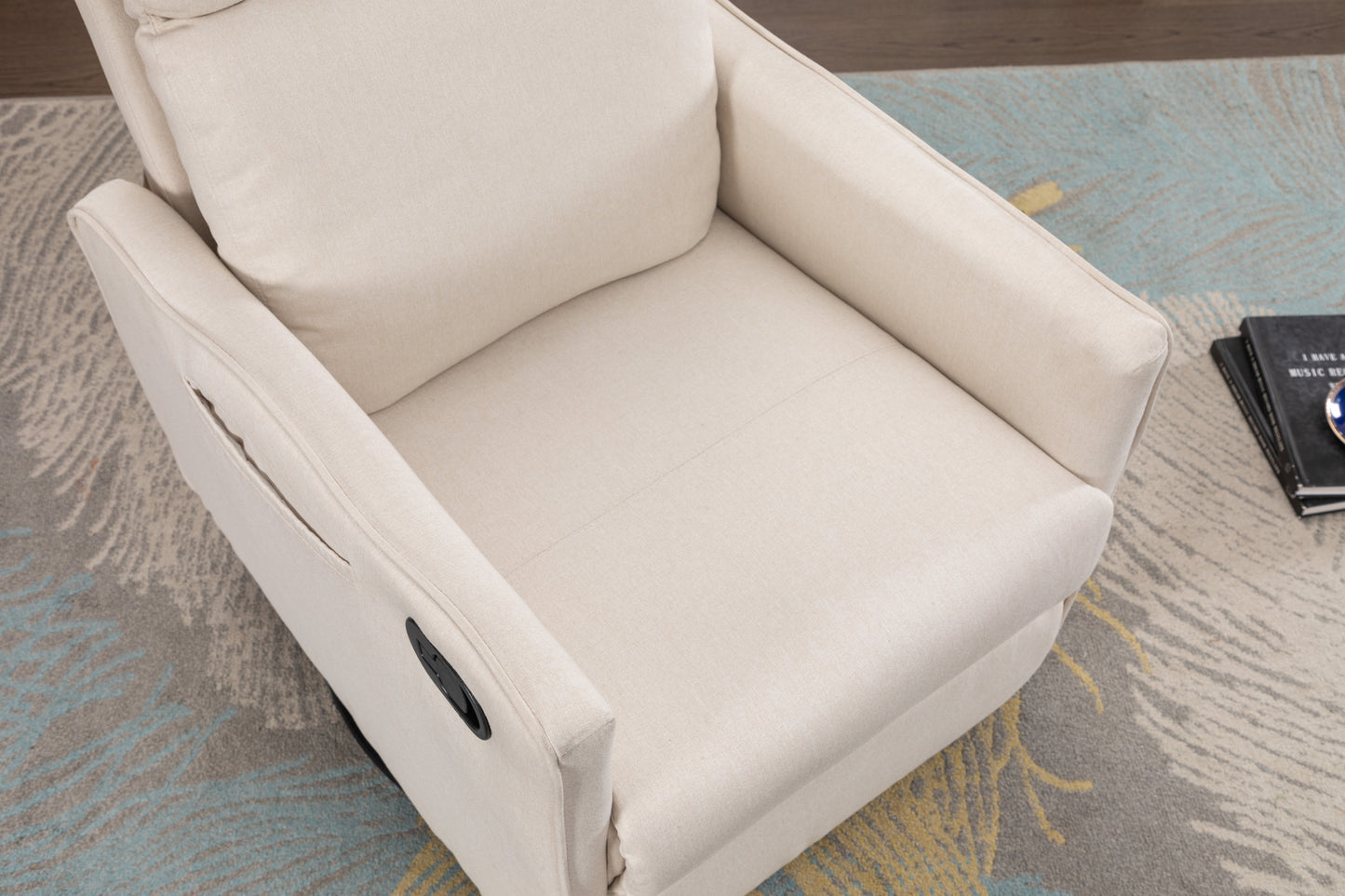 Cotton Linen Fabric Swivel Rocking Chair - Beige