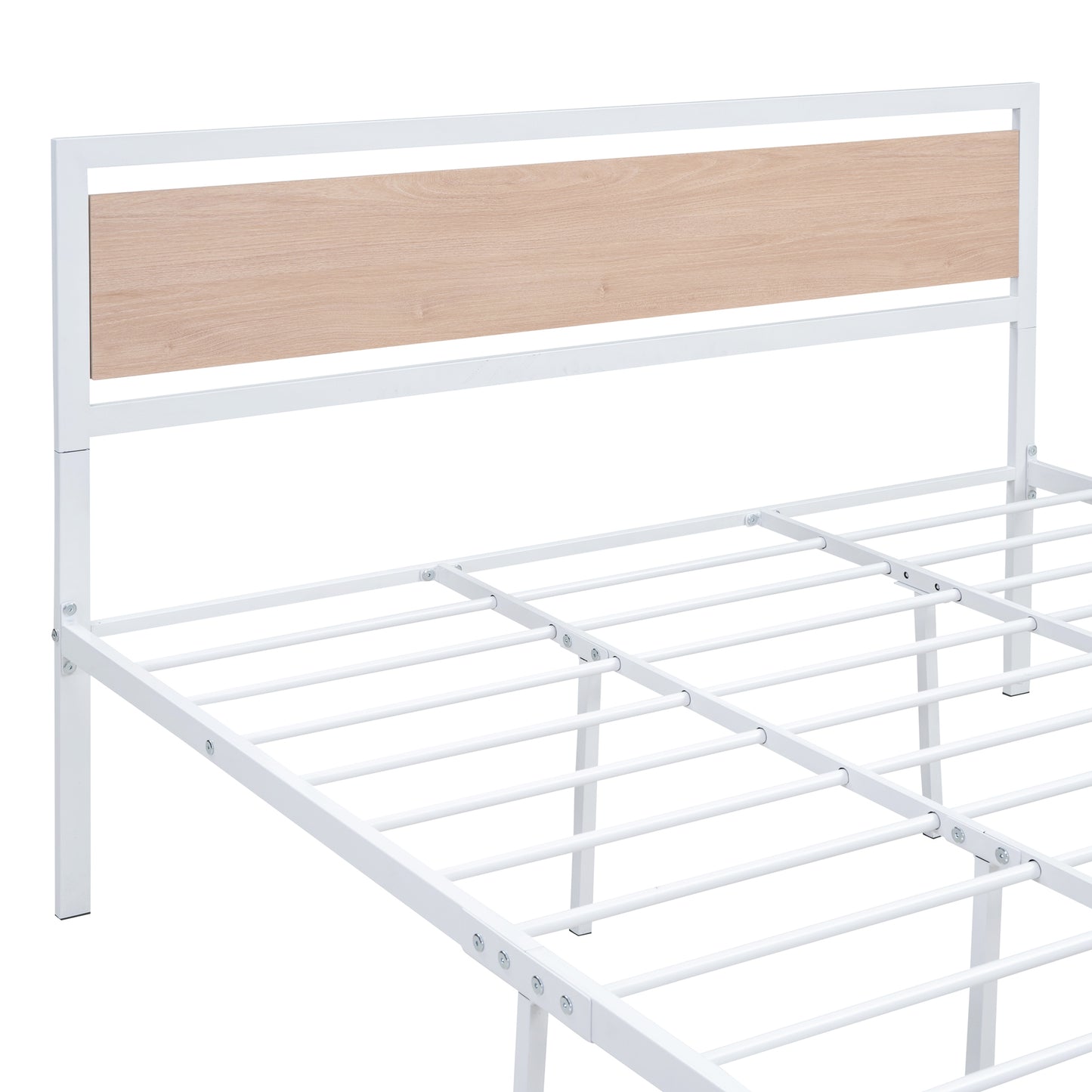 Quasar Queen Size Metal and Wood Platform Bed - White