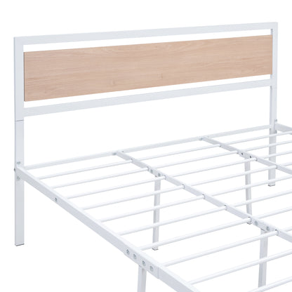 Quasar Queen Size Metal and Wood Platform Bed - White