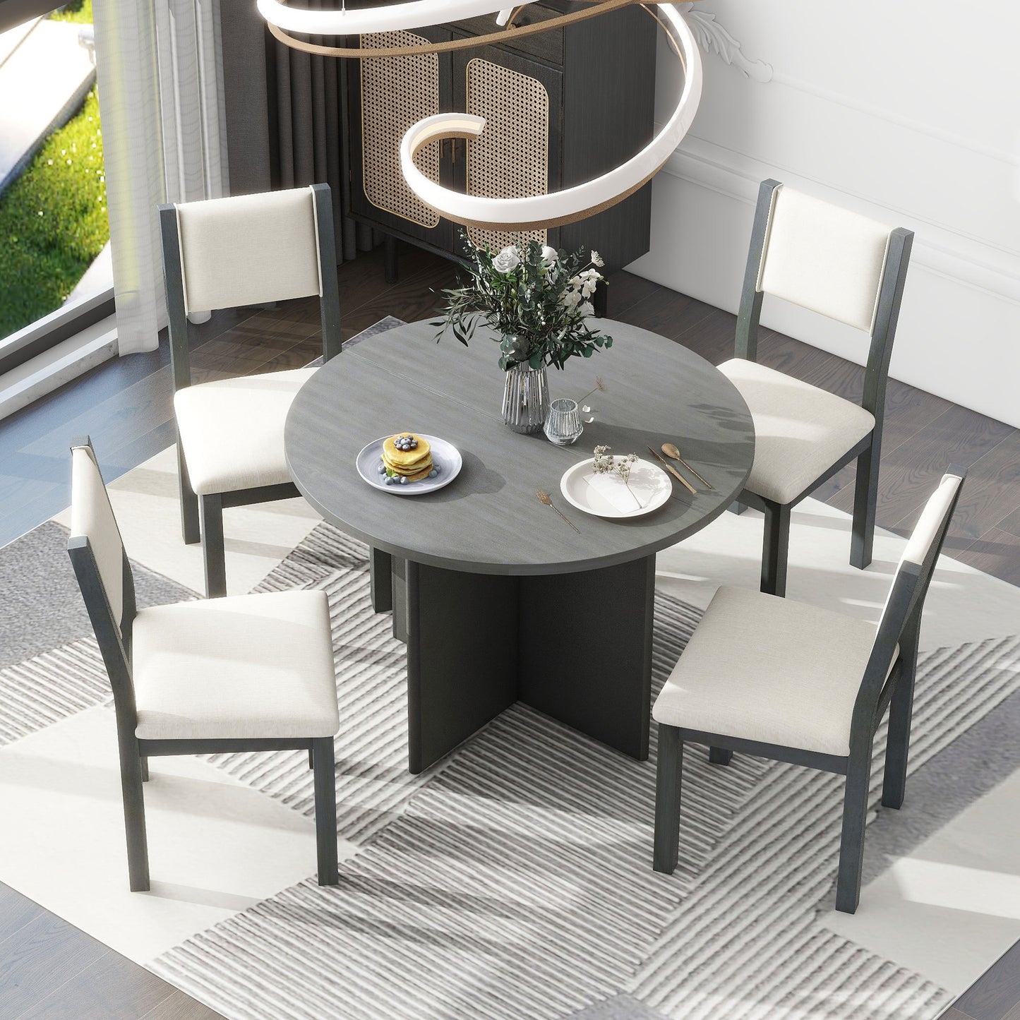 Trina 5pc Dining Set Extendable Table 4x Side Chairs - Gray