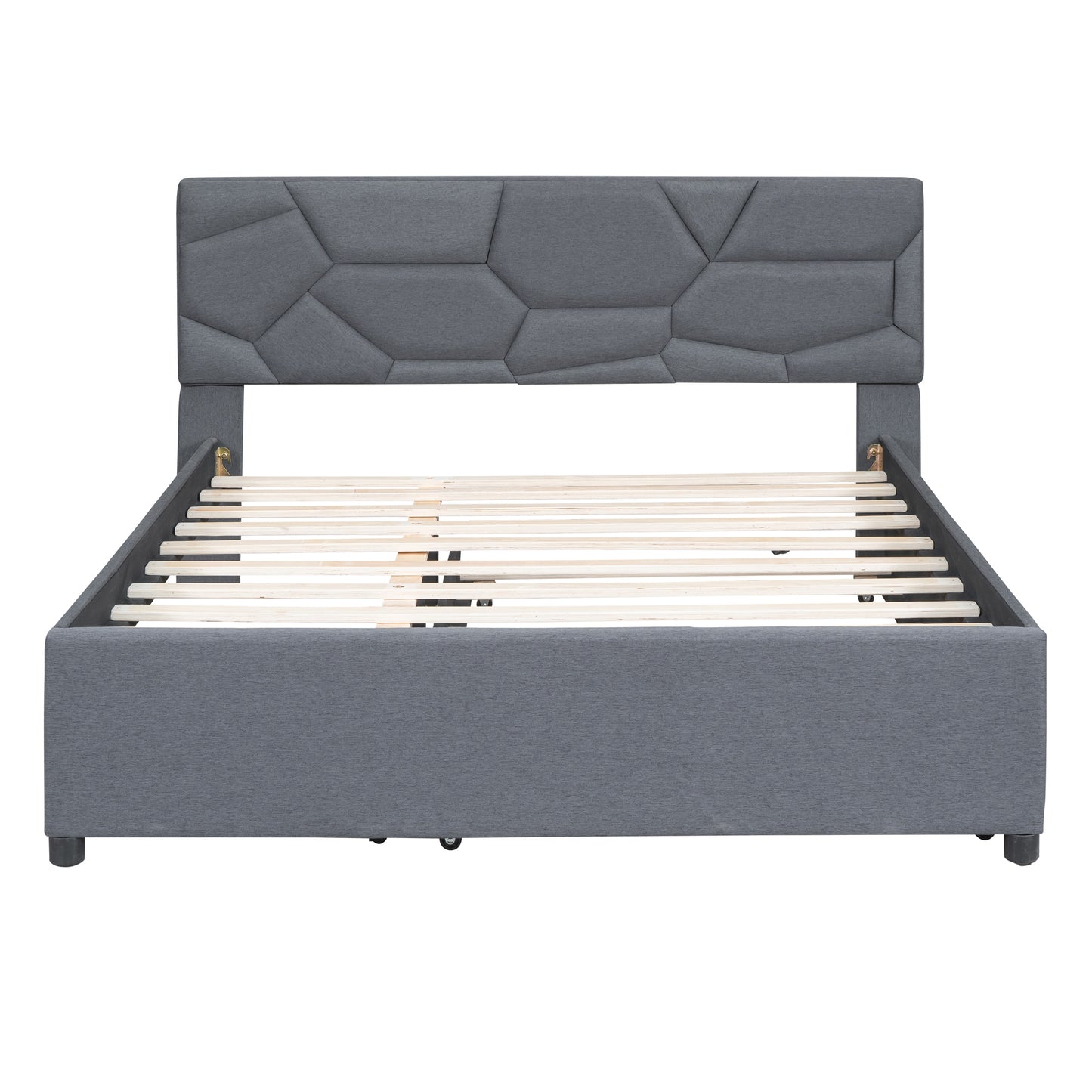 Brick Queen Size Platform Bed with Twin Size Trundle - Gray